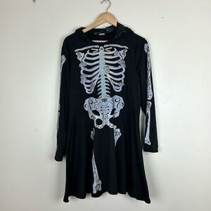 Spirit Woman’s XL Skeleton Dress Costume Hood Very Soft Inside Halloween